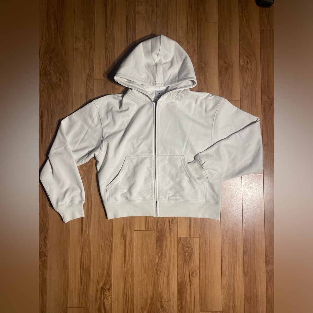 White cropped zip up hoodie